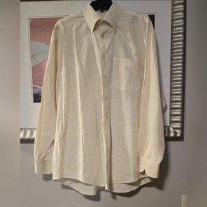 Peter Millar Men T Shirt Size Large Yellow Striped  100% Cotton Long Sleevse